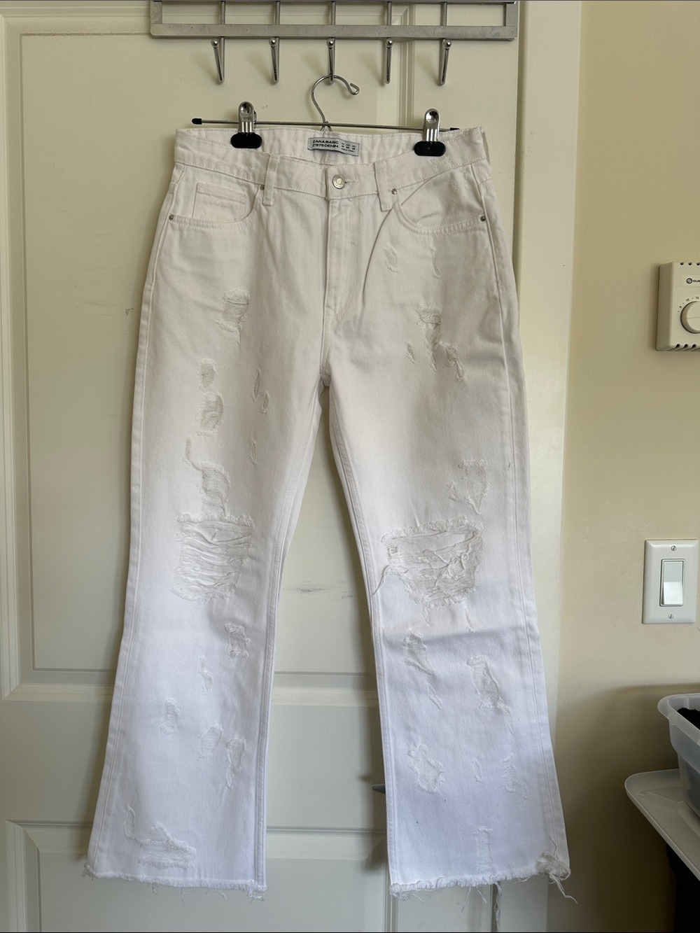 Zara White Distressed Flare Jeans